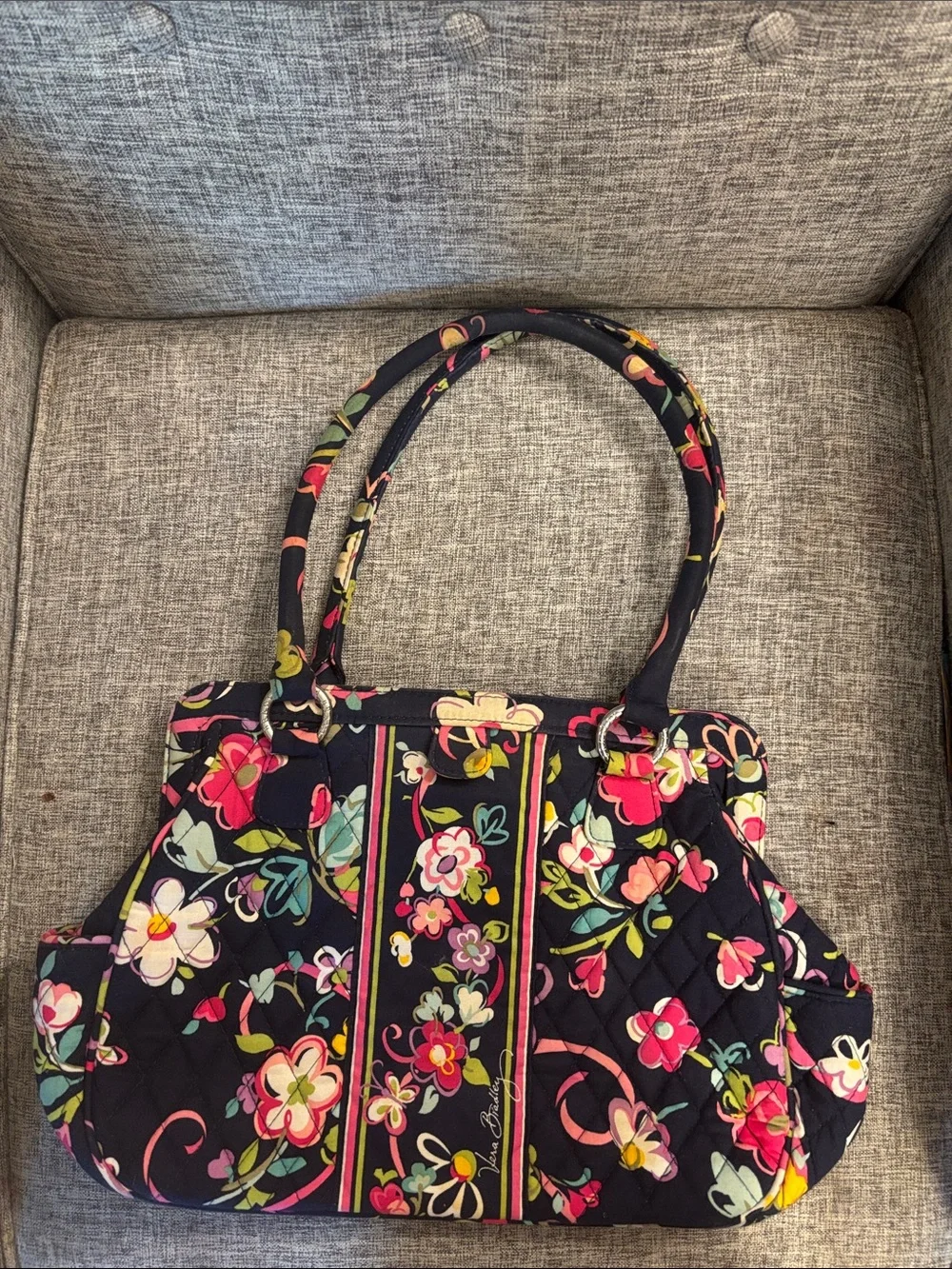 flower様確認用 Floral Quilted Tote Bag in Navy popsgeneralstore.com